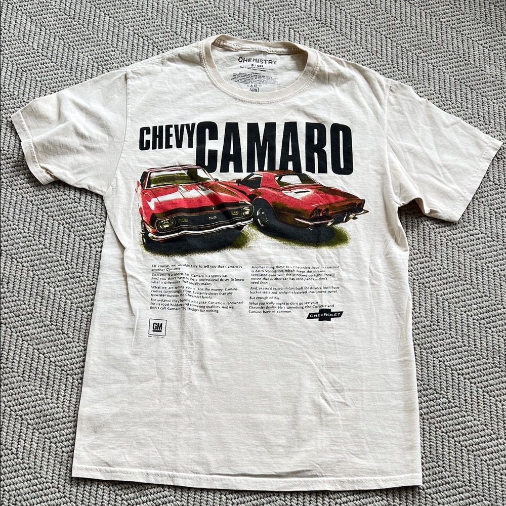 Chemistry White Tee with Red Chevy Camaro Graphic